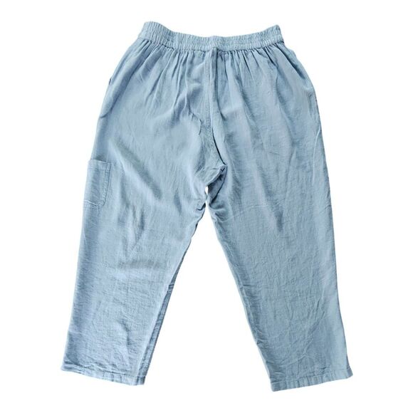 Susan Graver Pure Linen Utility Cargo Crop Pant Faded Chambray Size S Pull On - Picture 2 of 10